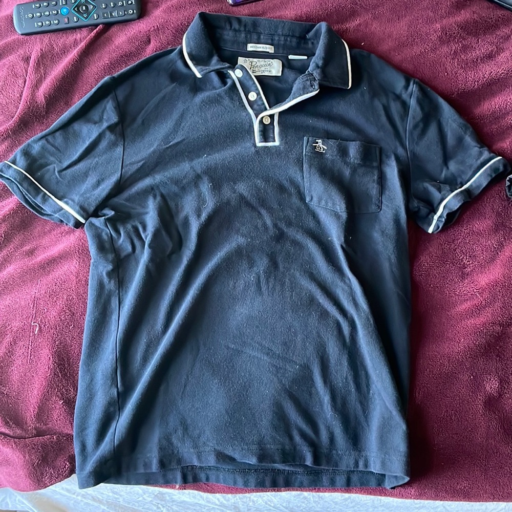Penguin black collard shirt size medium mens polo